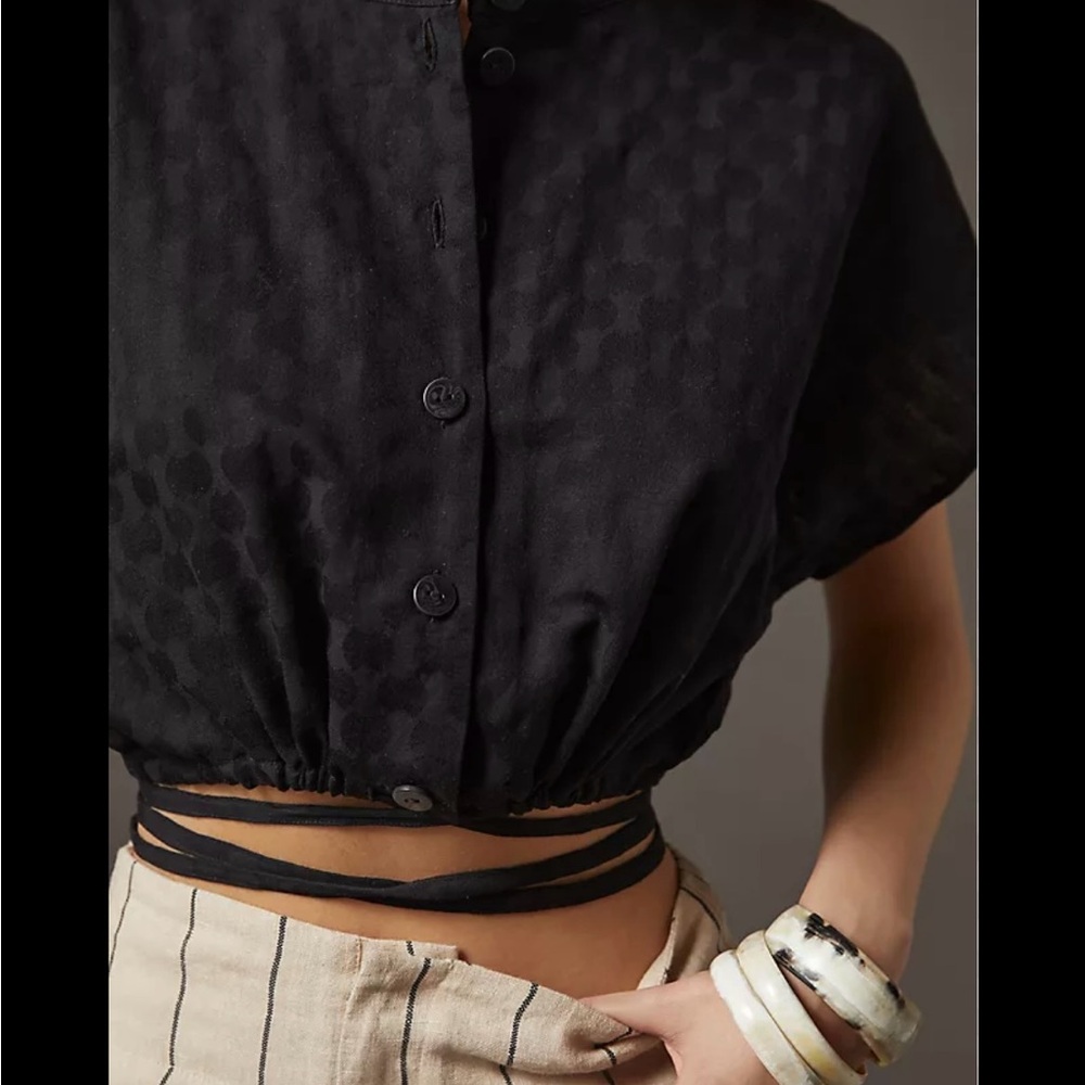 Corey Lynn Calter Black Textured Wrap Top